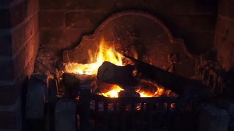 Close up of burning log fire Stock Footage 292793260