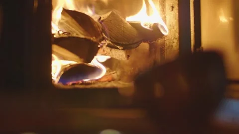 Close-up of burning logs in a fireplace. Stock Footage 277804174