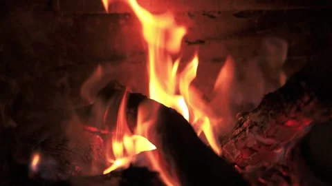Close Up of Burning Logs in Fireplace - Warm Cozy Flames Stock Footage 327949864