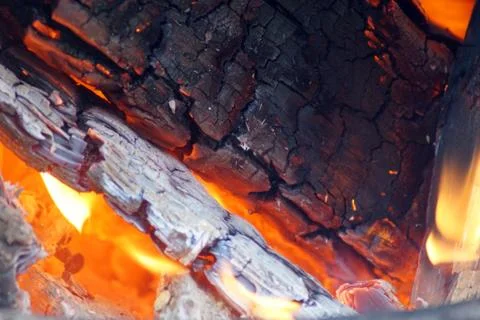 Close up of burning logs on a open fire Stock Photos