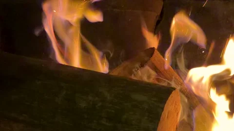 Close Up of Burning Wood Logs in a Fireplace Stock Footage 340244156