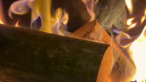 Close Up of Burning Wood Logs in a Fireplace Stock Footage 340303676