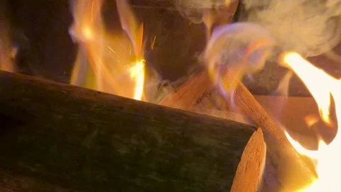 Close Up of Burning Wood Logs in a Fireplace Stock Footage 340381372
