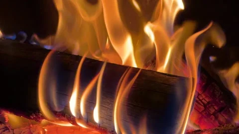 Close Up of Burning Wood Logs in a Warm Fireplace Stock Footage 340190622