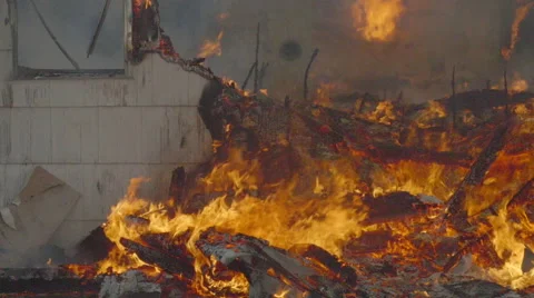 Close up of burnt down house Stock Footage 61180568