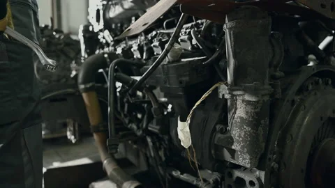 Close Up Of Bus Engine Repair. Stock Footage 133745387