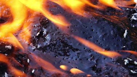 Close up: Bushfire burning fire fighting Stock Footage 220173455
