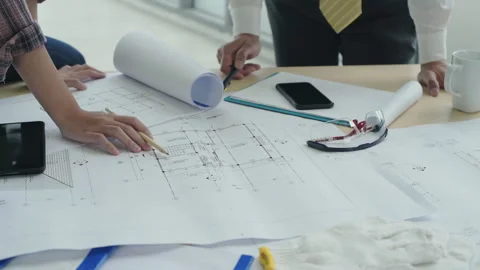 Close up business concept of 4k Resolution. Engineer planning work in the off Stock Footage 146616393