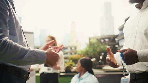 Close up of business partners shake hands in agreement after successful meeting Stock Footage 338386084