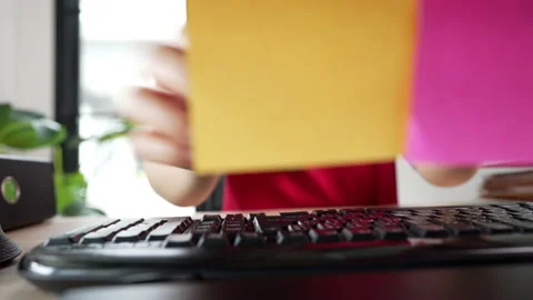 Close up A business woman's typing on computer keyboard at desk office, close Video stock 157883240