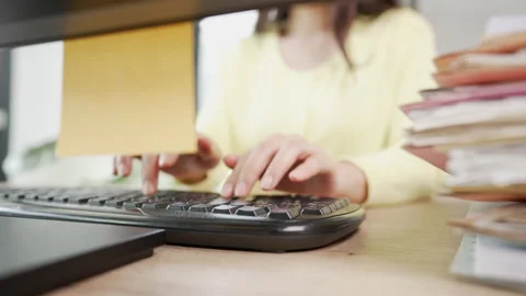 Close up A business woman's typing on computer keyboard at desk office, close Stock-Footage 157889894