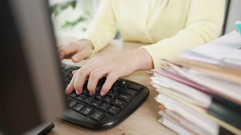 Close up A business woman's typing on computer keyboard at desk office, close Stock-Footage 157889922