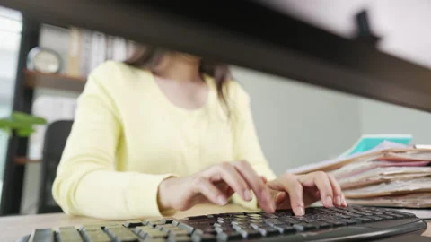 Close up A business woman's typing on computer keyboard at desk office, close Stock-Footage 157890050