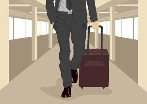 Close up of businessman carrying suitcase while walking at international airport Stock Illustration
