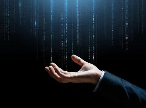 Close up of businessman hand with binary code 库存照片