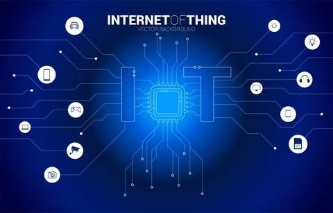 Close up businessman hand touch CPU processor on center of IoT icon. Concept  Stock Illustration