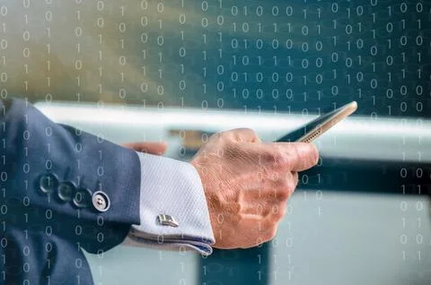 Close up businessman hand touch screen on digital tablet to use marketing t.. Stock Photos