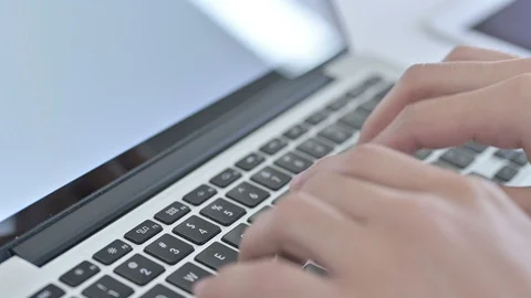 Close Up of Businessman Hands using Laptop Video stock 118448774