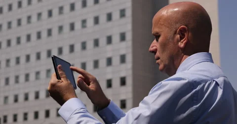 Close Up Businessman Portrait Checking Tablet Email Box Using Electronic Gadget Stock Footage 53892005