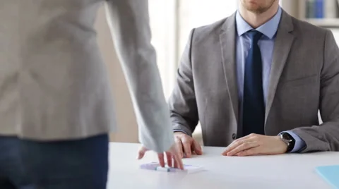 Close up of businessman refusing from money bribe Stock Footage 50169060