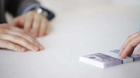 Close up of businessman refusing from money bribe Stock Footage 50171319