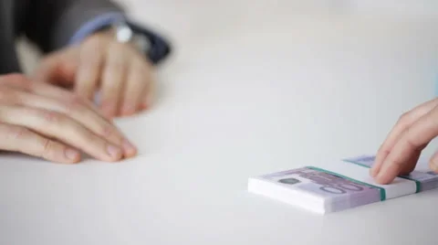 Close up of businessman refusing from money bribe Stock Footage 53886072