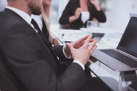 Close up. businessman thinking about solving business problems Stock Photos