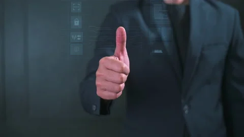 Close up businessman is touching interface computer monitor Stock Footage 146459252