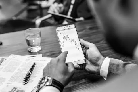 Close up of businessman using mobile smart phone. Foto stock