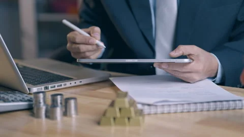 Close up of businessman using stylus pen signing digital contract on tablet.. Stock Footage 328440336