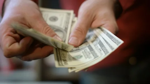 Close up of busness man hands counting money cash. Finance business success Stock Footage 90680284