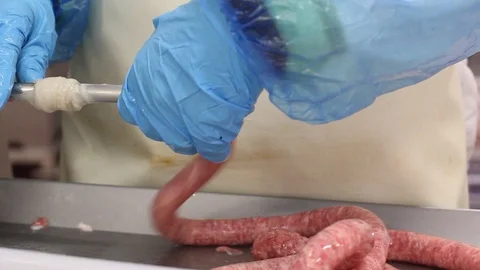 Close-up Of A Butcher Making Catalan Sausage Stock Footage