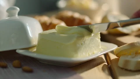 Close up butter in butter dish Stock Footage 196708911