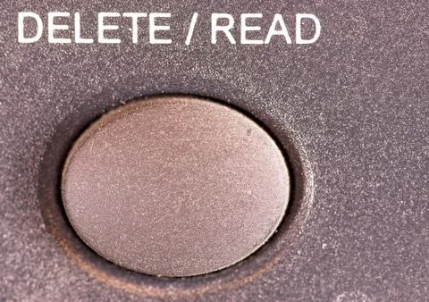 Close up of button on an electronic device with Delete and Read label Stock Photos