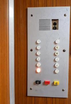 Close-up of the button panel in the old elevator, vertical frame Foto stock