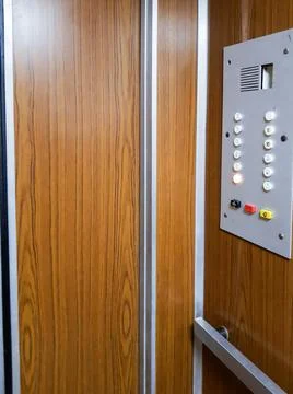 Close-up of the button panel in the old elevator, vertical frame Foto stock