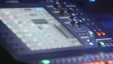 Close-up on the buttons and screen of a mixer, lit in the dark Video stock 281516187