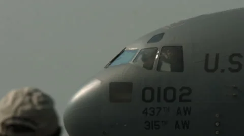 Close up of C-17 Globemaster plane cockpit 4K Stock Footage 42754549