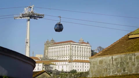 Close up on a cable car cabin passing by the historic Gaia district. Stock Footage 327624655