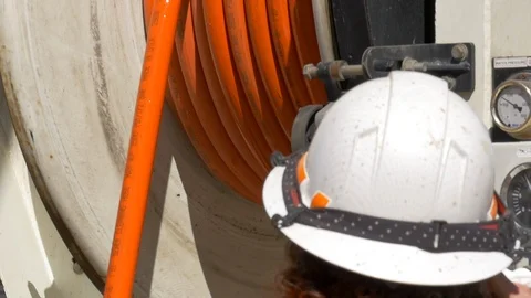Close up of a cable on reel on a sewer maintenance truck. Stock Footage 107003745