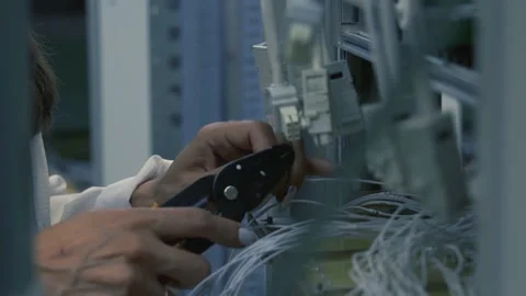 Close-up of cable scissors in hands cut wires. Stock Footage 144611754