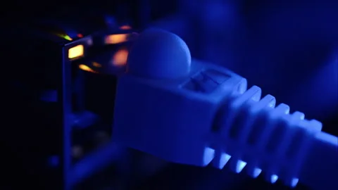 Close up of a cable in a server in a data center Stock Footage 287407212