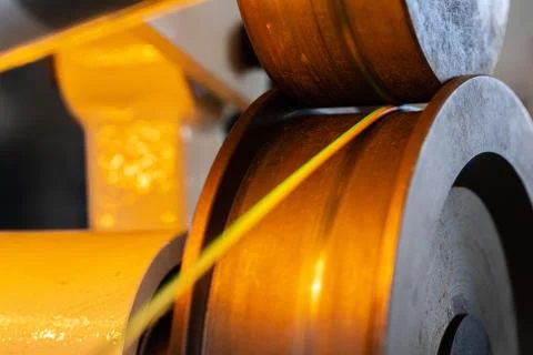 Close up of cable wire production in cable factory Foto stock