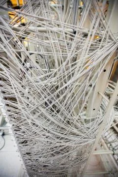 Close-up of cables and wires in server locker Stock Photos