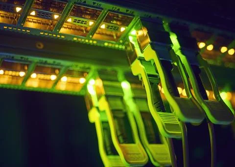 Close-up of cables in data center Stock Photos