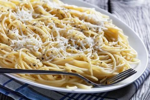 Close-up of cacio e pepe on a plate Stock Photos