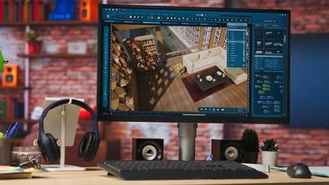 Close up of CAD program used for modelling room virtual furniture 写真素材