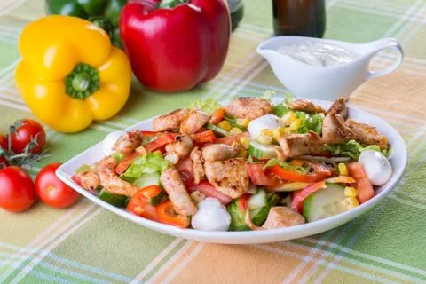 Close up of caesar salad with ingredients Stock Photos