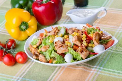 Close up of caesar salad with ingredients Stock Photos