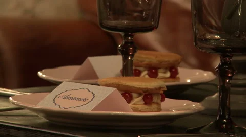 Close-up on cafe's table decorated for wedding Stock Footage 42582766